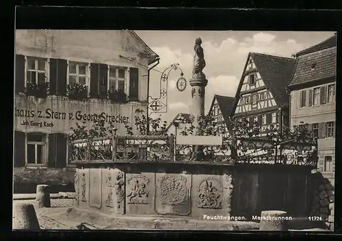 AK Feuchtwangen, der Marktbrunnen vor dem Gasthaus z. Stern v. Georg Strecker