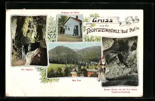 AK Bad Thal i. Thür, Gesamtansicht, die Tropfsteinhöhle, Grosse Grotte und Höhleneingang