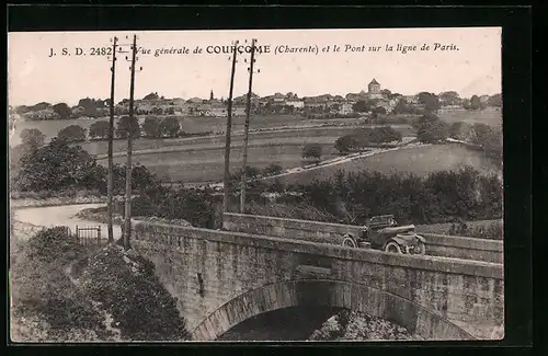 AK Courcome, Charente, Vue generale et le Pont sur la ligne de Paris