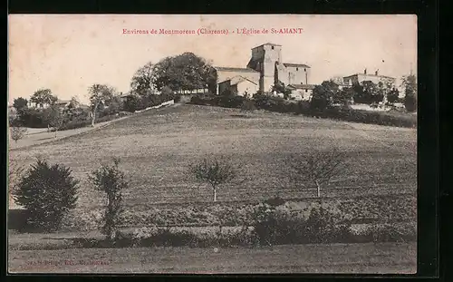 AK St-Amant, Montmoreau, Blick hinauf zur Kirche auf dem Berg