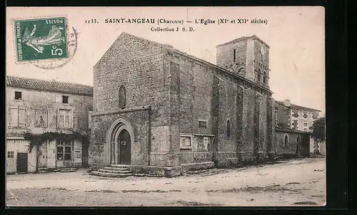 AK Saint-Angeau, Charente, L`Eglise XIe et XIIe siecle, facade