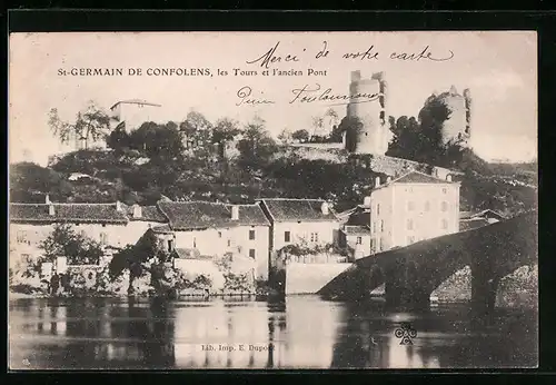 AK St-Germain de Confolens, Tours et l`acien Pont