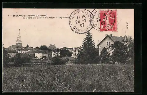 AK St-Claud-sur-le-Son, Charente, Vue partielle prise de la Route d`Angoulem
