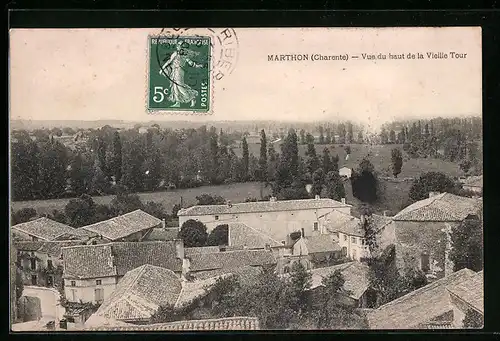 AK Marthon, Charente, Vue du haut de la Vieille Tour