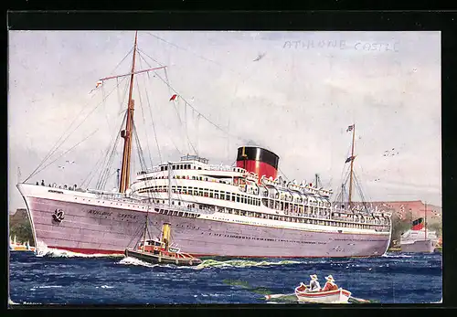 Künstler-AK Passagierschiff Athlone Castle von Schleppern begleitet und im Hafen