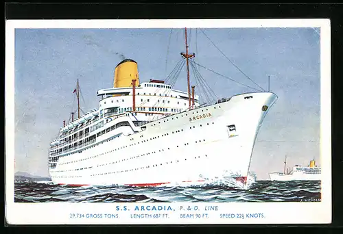 AK Passagierschiff S.S. Arcadia der P.&O. Line vor der Küste