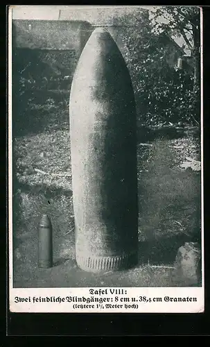 AK Zwei feindliche Blindgänger 8cm und 38,5cm Granaten, Munition