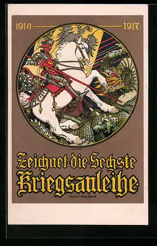 Künstler-AK sign. Berger: Zeichnet die sechste Kriegsanleihe, Ritter zu Pferd