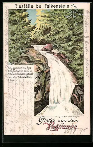 Lithographie Falkenstein im Vogtland, an den Rissfällen