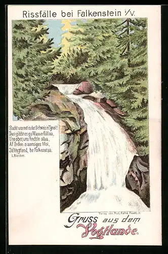 Lithographie Falkenstein im Vogtland, die Rissfälle