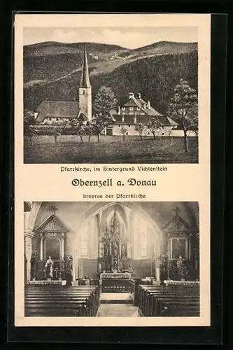 AK Obernzell a. Donau, Pfarrkirche mit Vichtenstein im Hintergrund, Kircheninneres