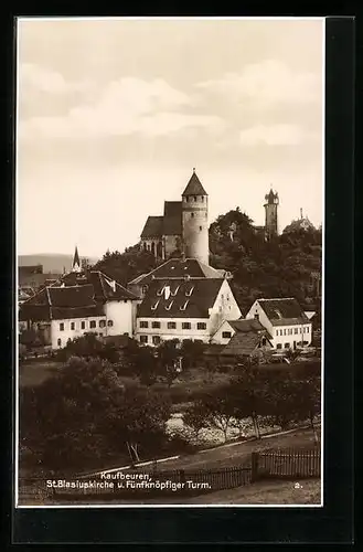 AK Kaufbeuren, St. Blasiuskirche und der Fünfknöpfige Turm