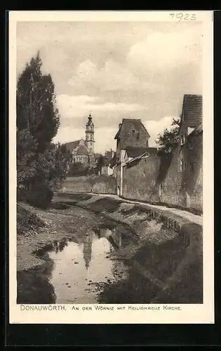 AK Donauwörth, an der Wörniz mit der Heiligkreuz Kirche