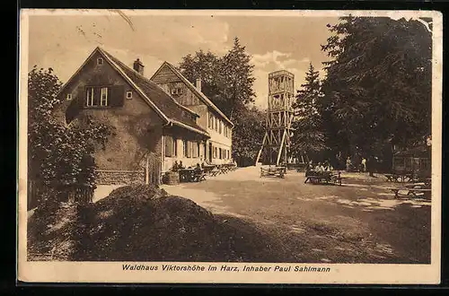 AK Gernrode / Harz, Gasthaus Waldhaus Viktorshöhe und Aussichtsturm