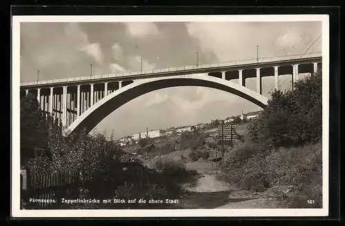 AK Pirmasens, Zeppelinbrücke mit Blick auf die obere Stadt