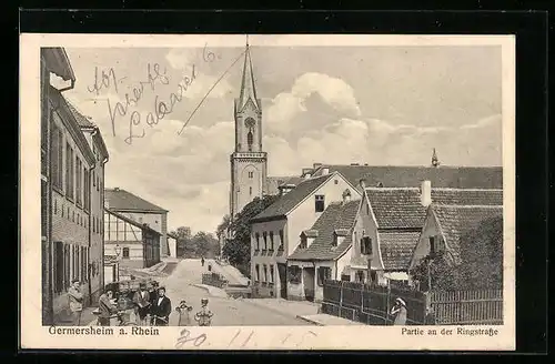 AK Germersheim / Rh., Ringstrasse mit Blick zur Kirche