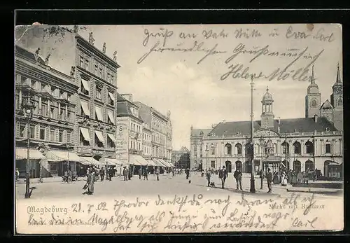 AK Magdeburg, Markt mit Rathaus