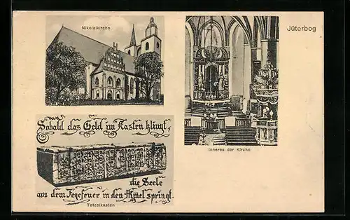 AK Jüterbog, Nikolaikirche mit Innenansicht und Tetzelkasten