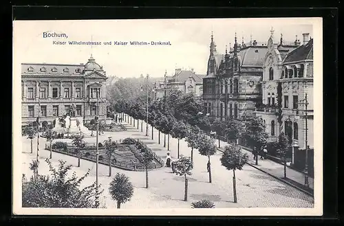AK Bochum, Kaiser Wilhelmstrasse und Kaiser Wilhelm-Denkmal