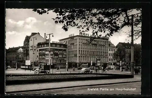 AK Krefeld, Strassenpartie am Hauptbahnhof