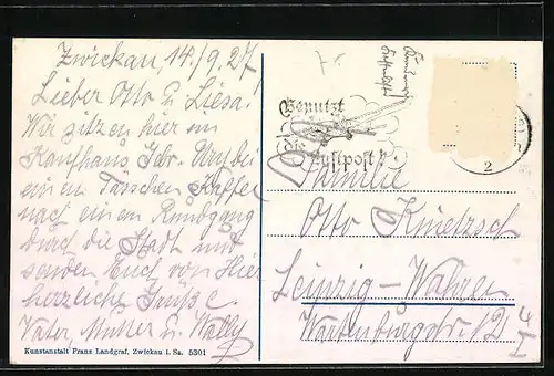 AK Zwickau / Sa., Schwanenteich und Schwanenschloss