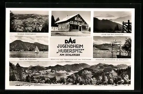 AK Schliersee, DAG Jugendheim Huberspitz, Strandbad Breitenbach, Blick von der Gindelalm, Egern am Tegernsee