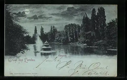 Mondschein-AK Landau / Pfalz, Ostpark