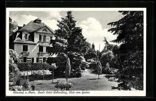 AK Rhöndorf / Rhein, Broels Hotel Wolkenburg, Blick vom Garten