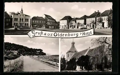 AK Oldenburg i. Holst., Marktplatz, Kirche und Strassenpartie