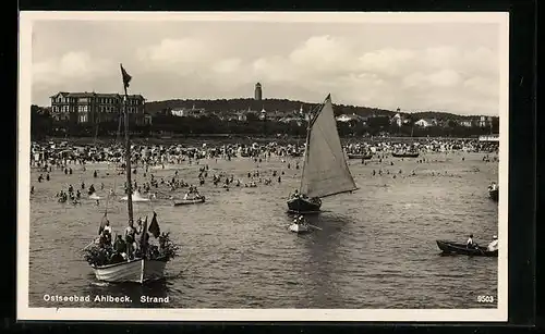 AK Ahlbeck / Usedom, Strandpartie vom Wasser aus gesehen