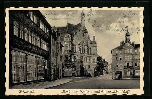 AK Helmstedt, Markt mit Rathaus und Universitäts-Café