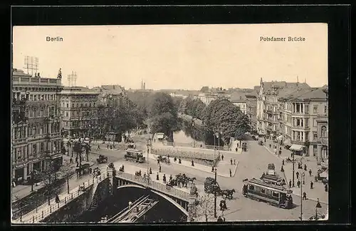 AK Berlin-Tiergarten, Potsdamer Brücke mit Strassenbahn aus der Vogelschau