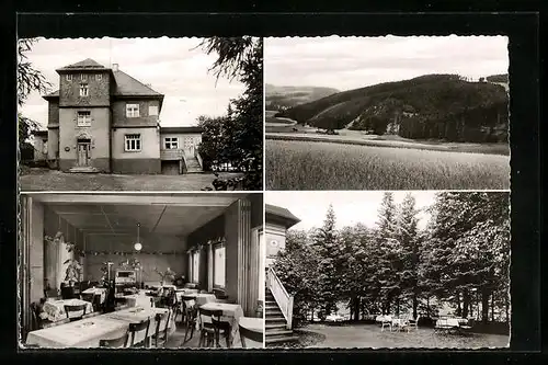 AK Bad Steben, Café-Restaurant Schöne Aussicht, Ortspartie aus der Vogelschau