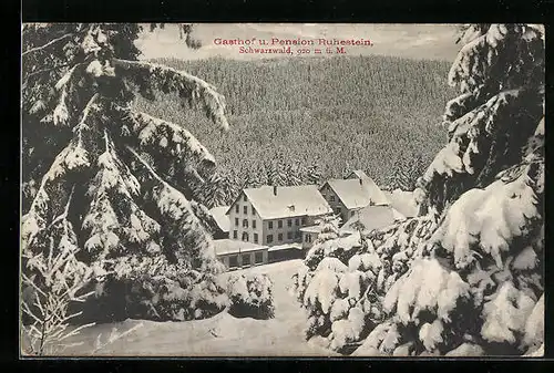 AK Ruhestein / Schwarzwald, Gasthof und Pension Ruhestein im Winter