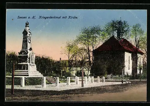 AK Seesen a. H., Kriegerdenkmal mit Kirche