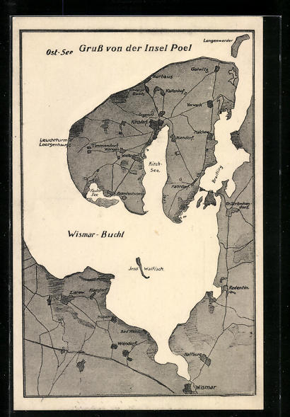 AK Insel Poel / Ostsee, Landkarte mit Wismar-Bucht Nr. 12129388 - oldthing: Ansichtskarten 