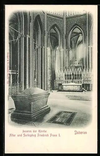 AK Bad Doberan, Inneres der Kirche, Altar und Sarkophag Friedrich Franz I.