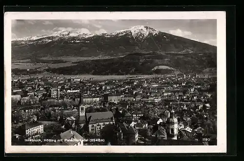 AK Innsbruck, Ortsansicht mit Hötting und Patscherkofel