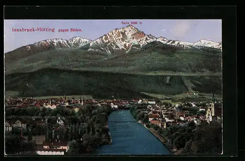AK Innsbruck-Hötting, Gesamtansicht gegen Süden mit Salle