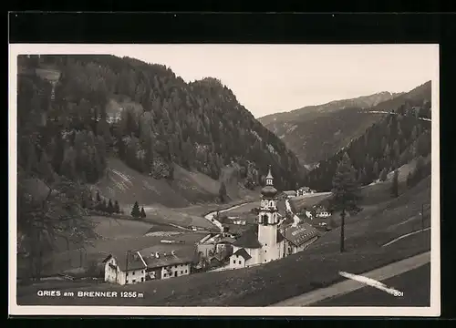 AK Gries am Brenner, Ortsansicht mit Kirche