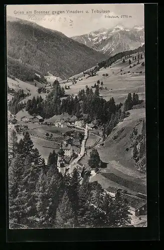 AK Gries am Brenner, Blick über den Ort gegen Vinaders und Tribulaun