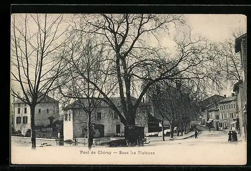AK Pont-de-Chéruy, Sous les Platanes
