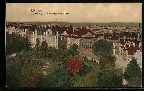 AK Pforzheim, Blick auf Lameystrasse und Stadt