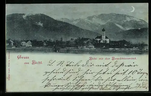Mondschein-AK Bichl, Panorama mit der Benediktenwand