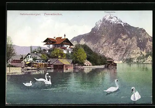 AK Traunkirchen, Teilansicht mit Traunstein