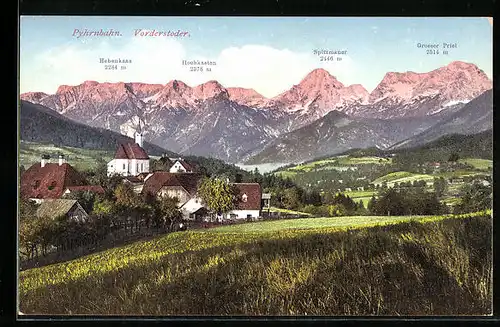 AK Vorderstoder, Teilansicht mit Bergpanorama