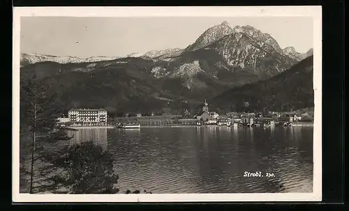 AK Strobl, Panorama mit Wolfgangsee und Bergen