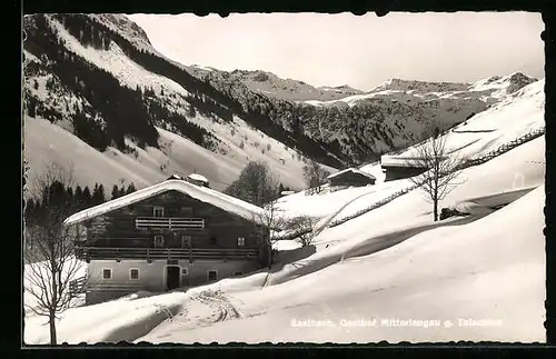 AK Saalbach, Gasthof Mitterlengau g. Talschluss im Winter