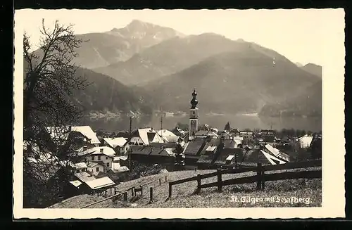 AK St. Gilgen, Gesamtansicht mit Kirche und Schafberg