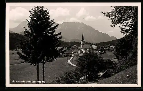 AK Adnet, Ortsansicht mit dem Untersberg